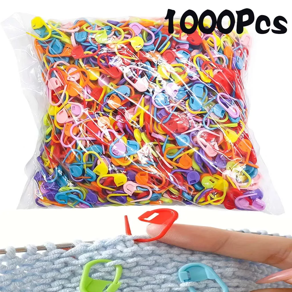 Pack of 1000 Mix Color Plastic Small Clip Locking Stitch Markers Knitting Tool Counter Buckle Crochet Latch Sewing Tools Kit