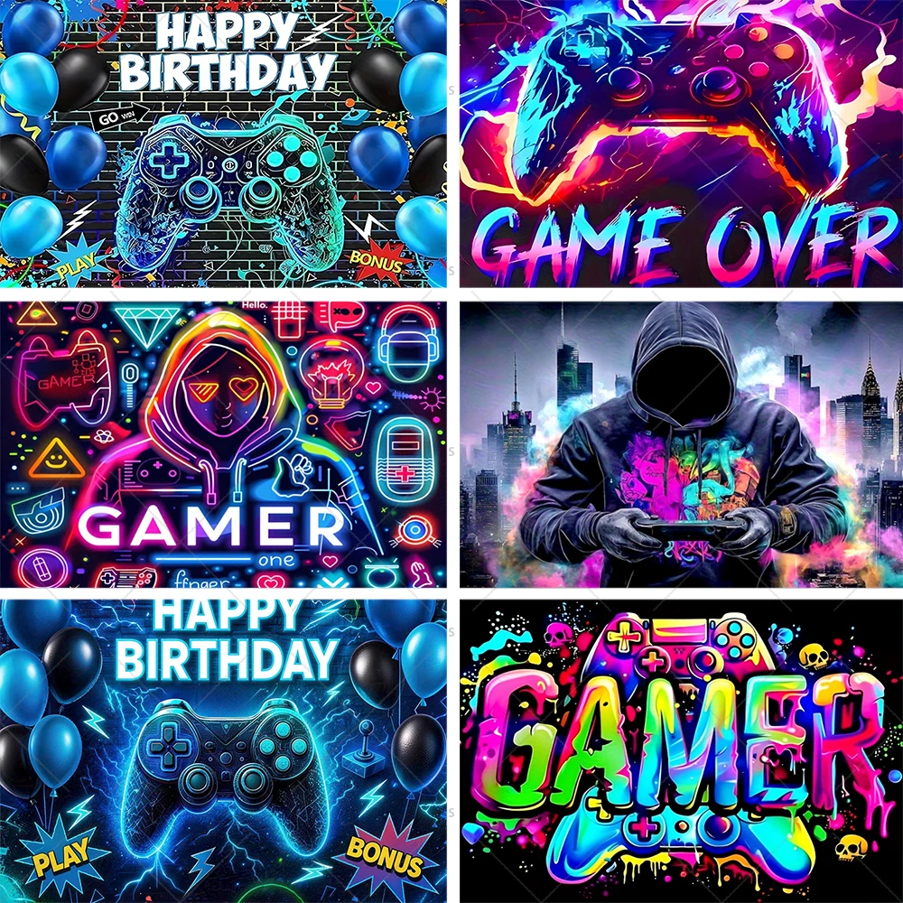 

Game On Background Gamer Happy Birthday Gaming Theme Child Birthday Party Backdrop Decoration Banner Photography Backdrops Gifts