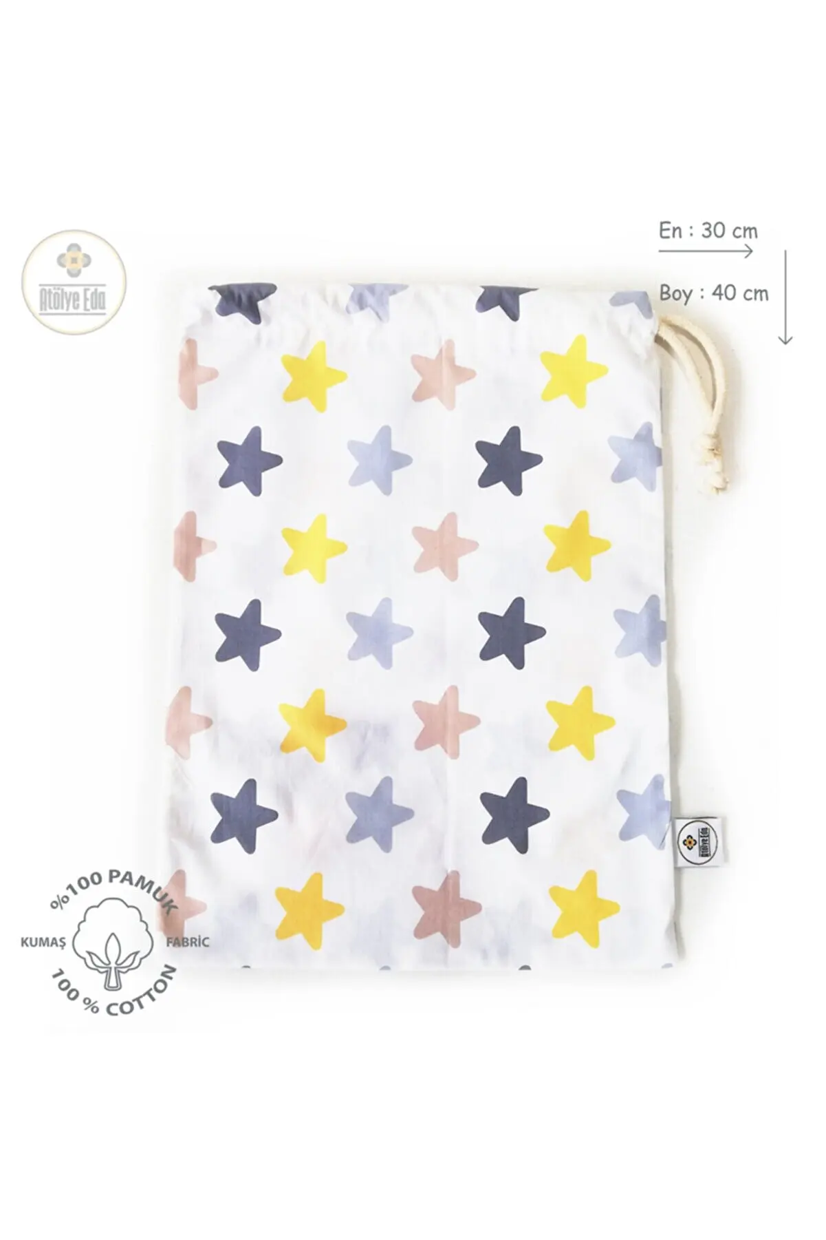 SRO HOME Pouch for Children Clothes Laundry Soft Bag School Holiday Vacation Hand Made %100 Cotton 30x40 cm Colourful Pattern