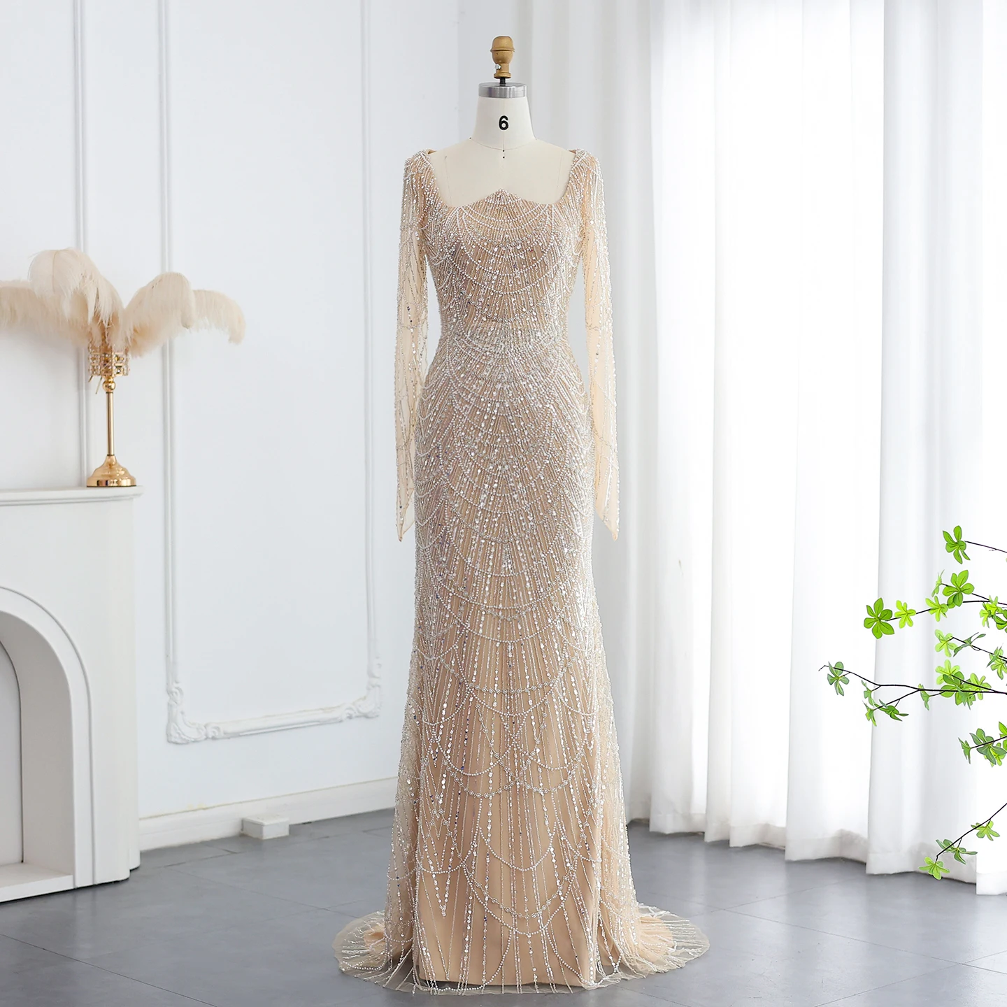 Sharon Said Elegantes Schwarzes Meerjungfrauen-Abendkleid mit Langen Ärmeln, Königsblau, Arabische Damen-Hochzeits- und Partykleider SS686, Maßanfertigung – Detail 5
