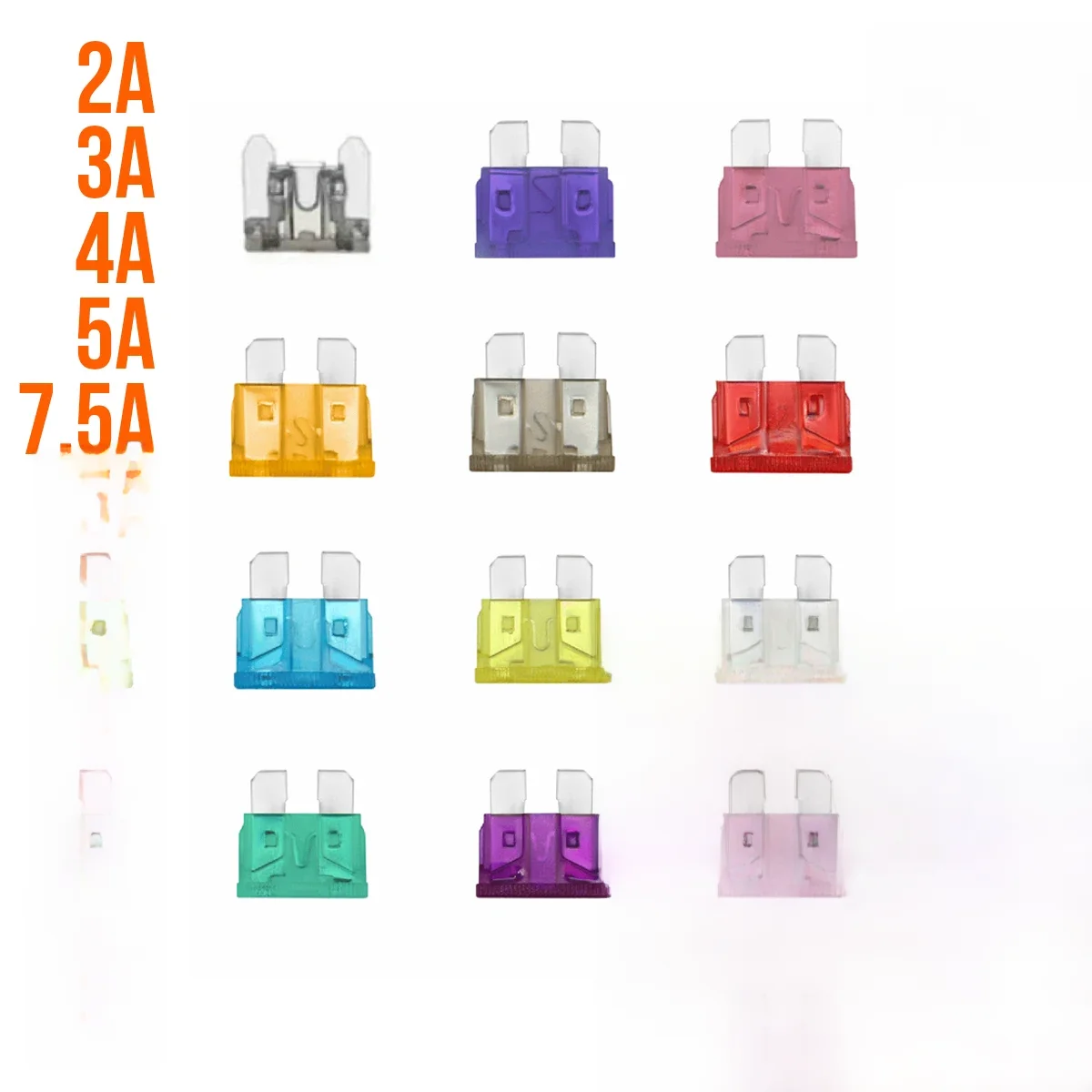 10PCS Średnie Bezpieczniki Samochodowe 3A 5A 7.5A 10A 15A 20A 25A 30A 35A 40A Zestaw Bezpieczników Typu Blade do Samochodów — zdjęcie 2