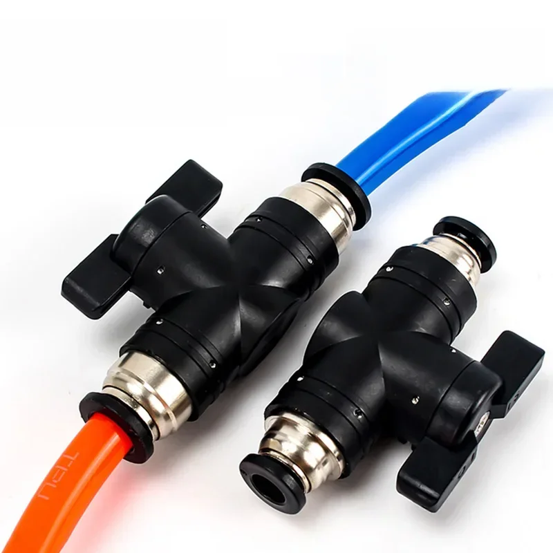 BUC Vanne manuelle pneumatique – Vanne à bille manuelle pour tuyau d'air (4 mm, 6 mm, 8 mm, 10 mm, 12 mm, interrupteur de direction à raccord rapide à tête droite