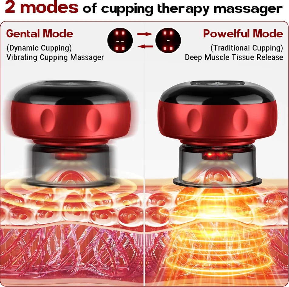 Electric Cupping Massager 12 Adjustable Suction & Heating Levels Vacuum Therapy Gua Sha Massage Device USB Rechargeable Smart Heating Cupping Cup for Back Shoulder Pain Relief 1Pcs