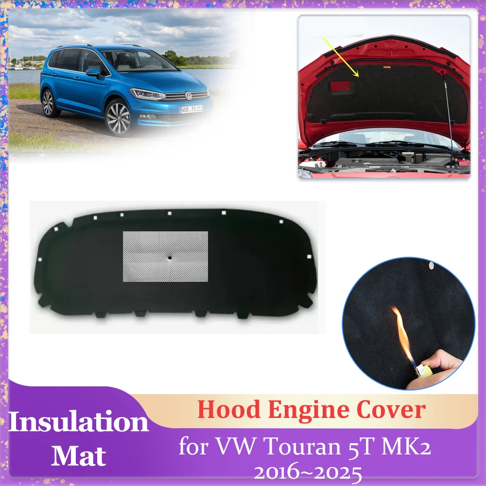 Car Hood Insulation Pad for Volkswagen VW Touran 5T MK2 2016~2025 Engine Cover Liner Cotton Soundproof Heat Part Mat Accessories