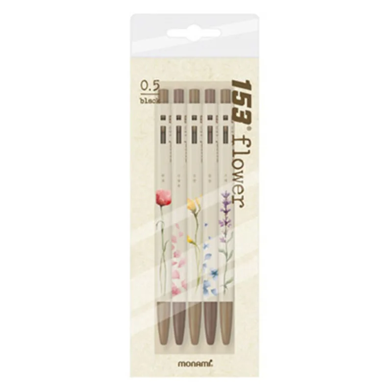 Monami 153 flower ballpoint pen 5 set 0.5mm