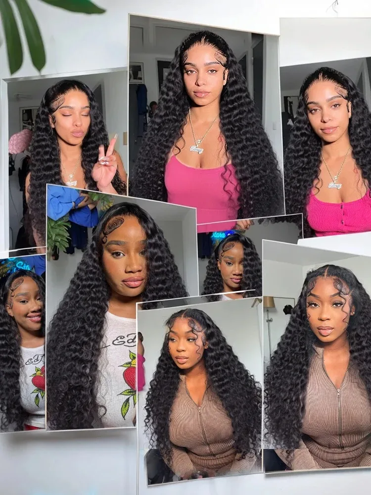 220 High Density 13x6 HD Transparent Lace Frontal Curly Wigs Human Hair 30 40 Inch Deep Wave 6x6 Lace Closure Glueless Wig Remy image 6