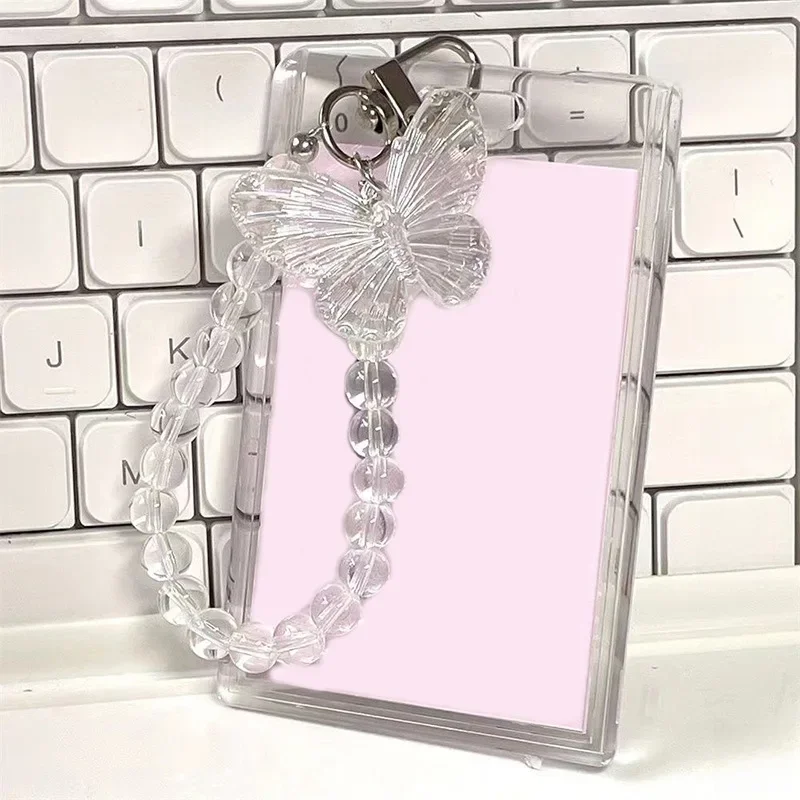 Porte-cartes papillon en cristal, porte-cartes photo en acrylique, écran de carte d'identité de crédit, étui de protection pour carte bancaire, pendentif porte-clés, mode, 3 po