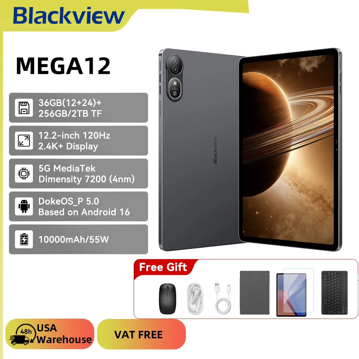 Blackview MEGA 12 Tablet Android 16 5G 12.2