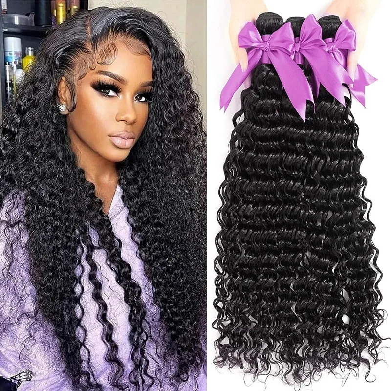 Alimice Deep Wave Human Hair Bundles Brazilian Human Hair Weave Bundles Double Weft Raw Remy Hair 1 Bundle Full And Thick