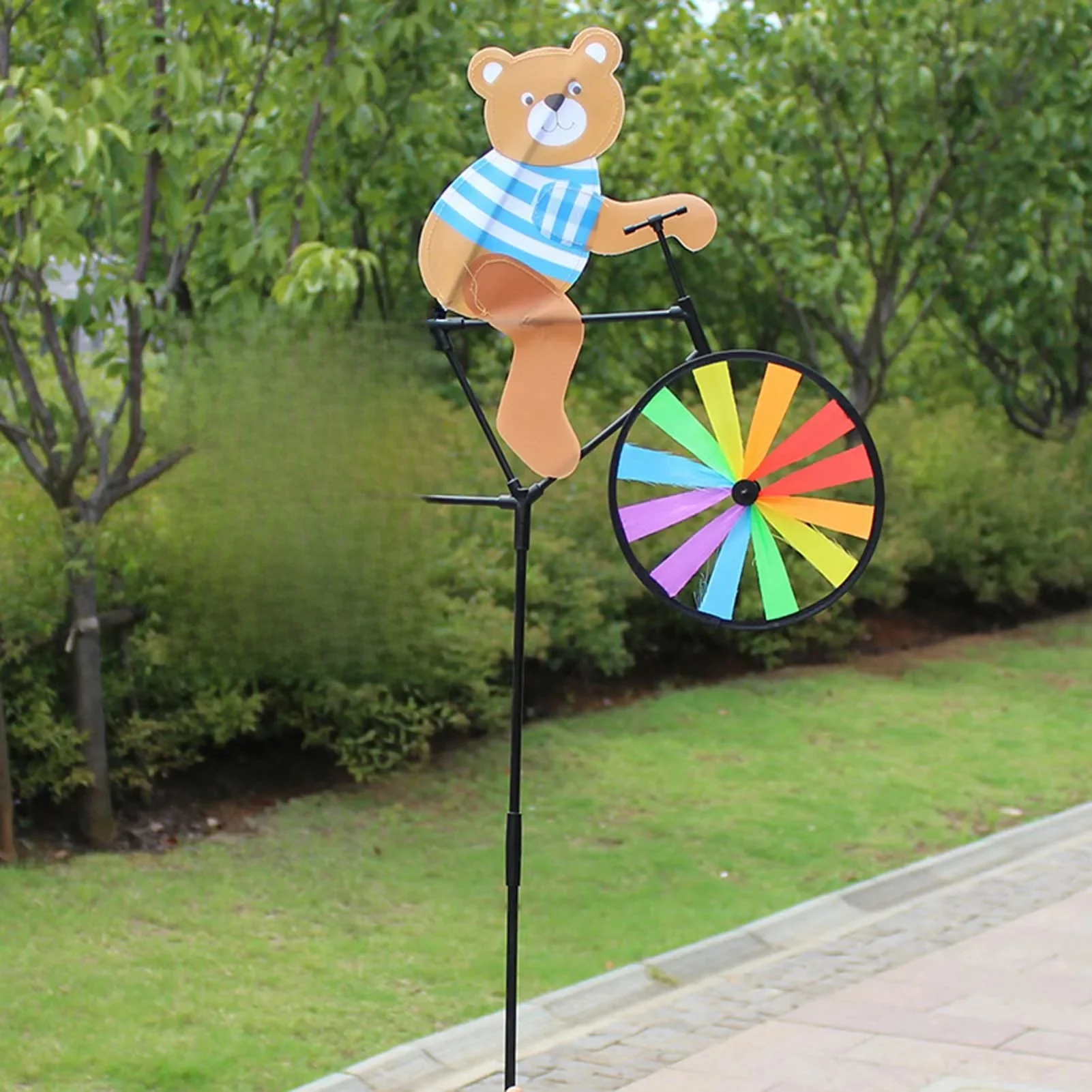 AliExpress NONE Cute 3D Animal on Bike Windmill Yard Art Whirly Garden Stakes Decorations for Holiday Garden Decoration