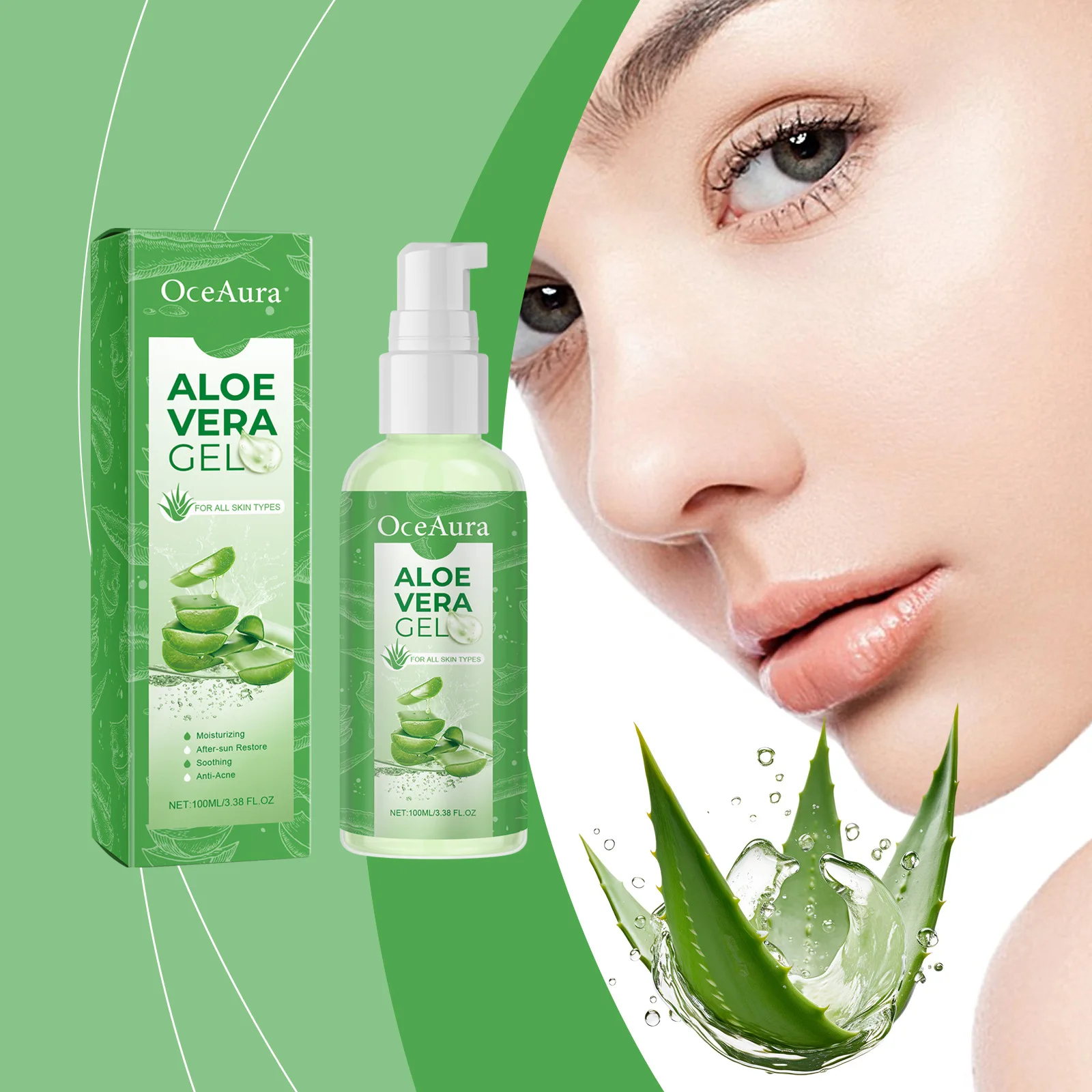Aloe-Gel, Akne, verkleinert die Poren, reduziert feine Linien, Sonne nach der Reparatur glatter Gesichtshaut, feuchtigkeitsspendendes, beruhigendes Schönheits-Hautpflegegel
