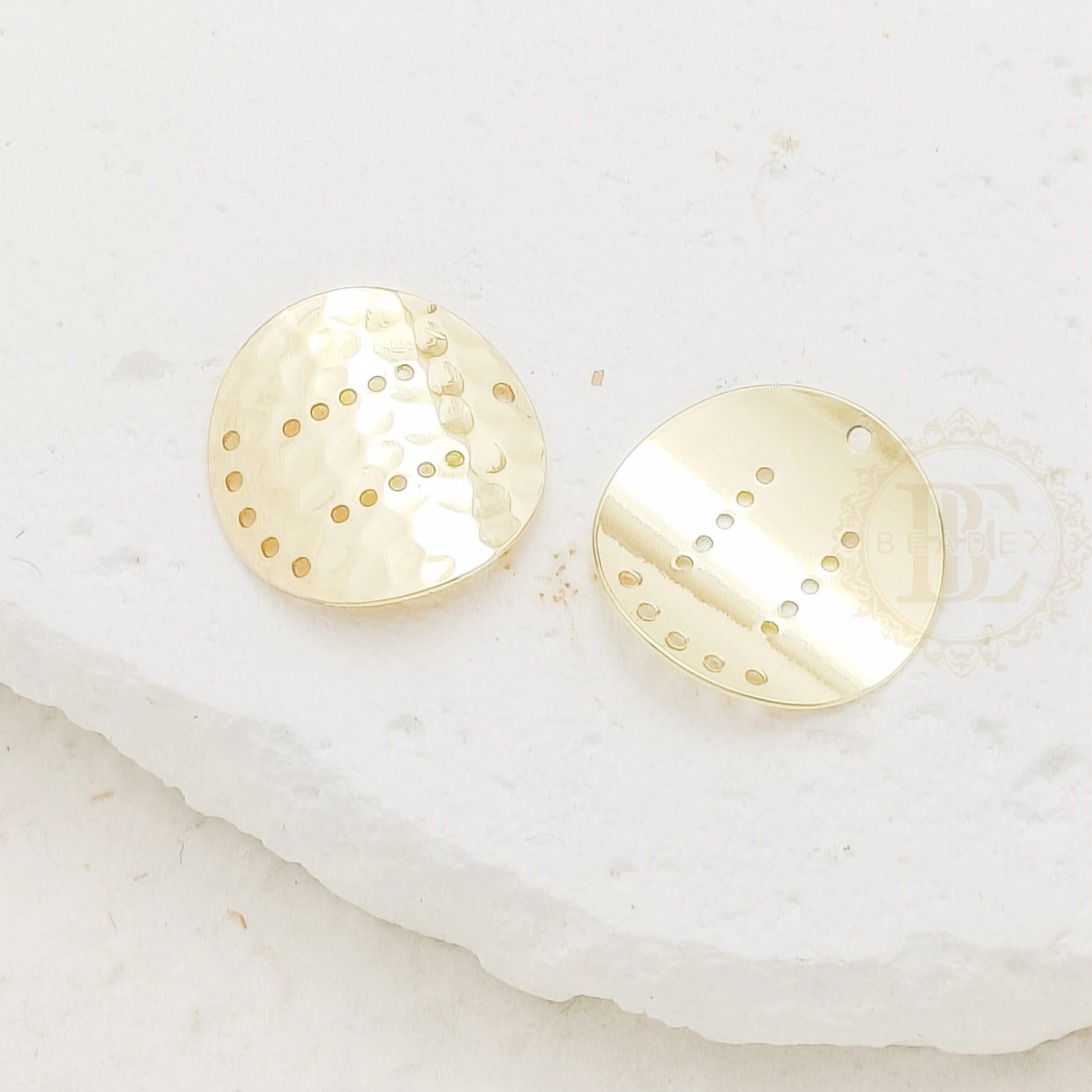 DIY Supply-One Piece Premium Plated Solid Casted Brass Textured Curved Round Charm with Multi Holes - 19x18mm (4930C-11)