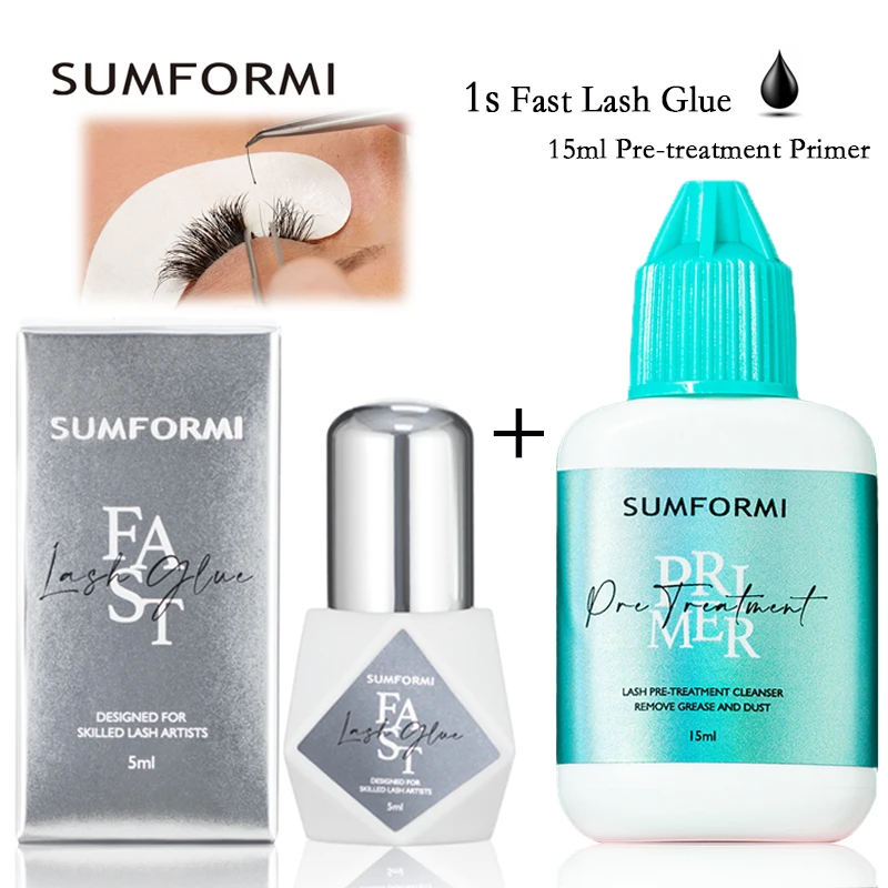 Sumformi Low Odor 5ml Lash Extension Waterproof Long Retention Glue Primer Set Pre-treatment Clean Dust Eyelash Adhesive Supplie