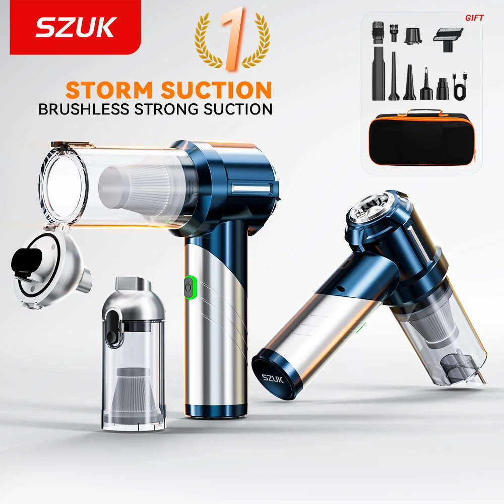 SZUK Car Vacuum Cleaner Strong Suction Cordless Mini Cleaning Machine Powerful Wireless HandHeld Portable Vacuum Cleaner for Car
