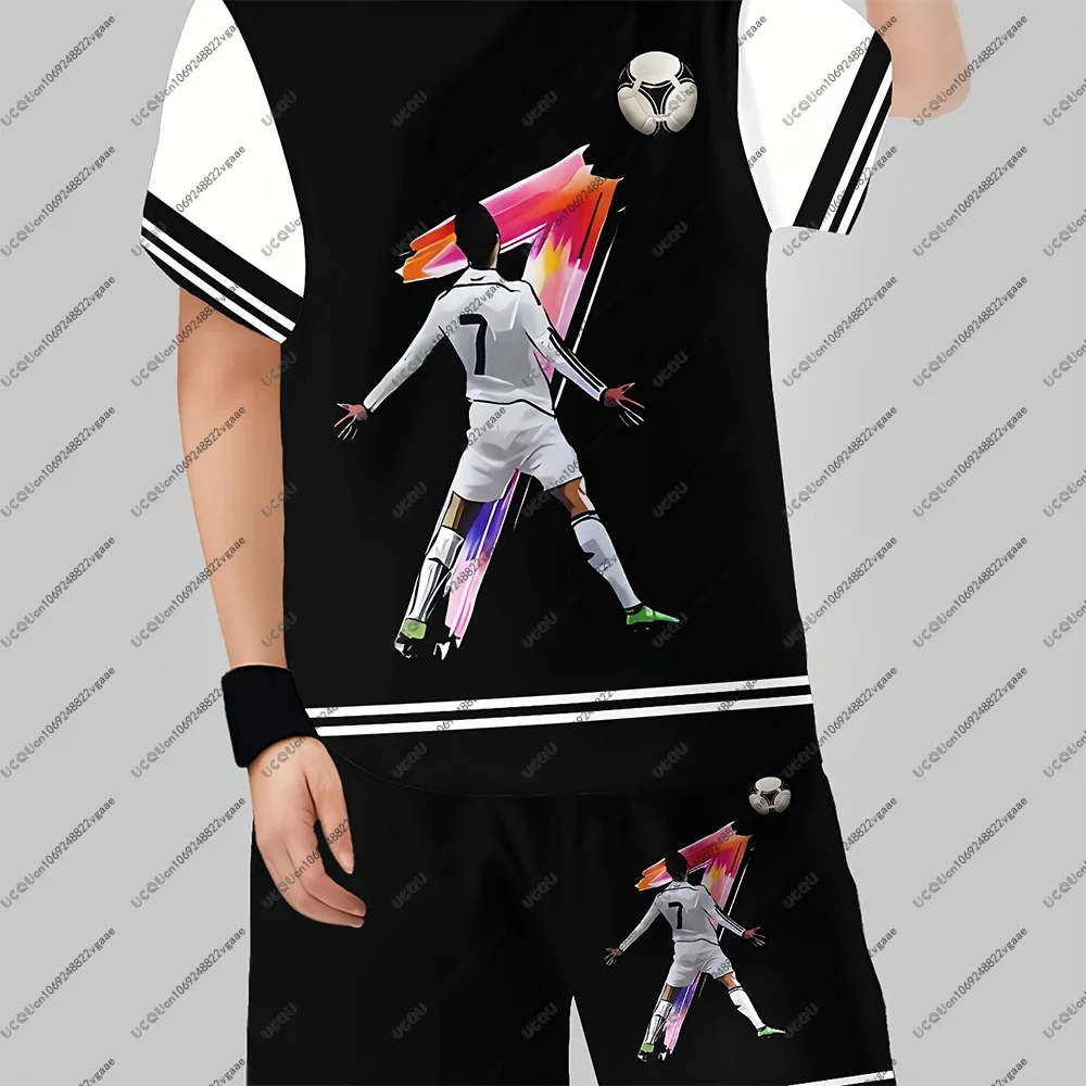 كرة القدم جيرسي المحملة الرجال طفل هدية الذكور عادية تي شيرت رياضي عادية البلوز الأعلى الصبي كرة القدم السراويل منامة رونالدو مجموعة في الهواء الطلق #4