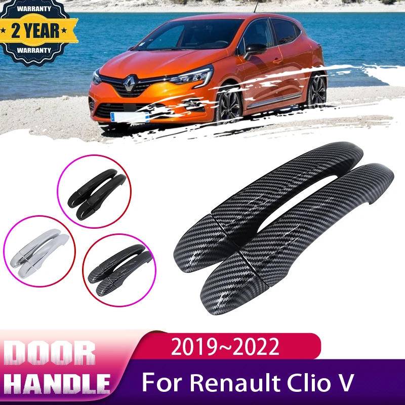 

Автомобильный черный корпус из углеродного волокна для Renault Clio Lutecia V MK5 BF 2019 ~ 2022, чехол для дверной ручки с защитой от грязи, автомобильные аксессуары