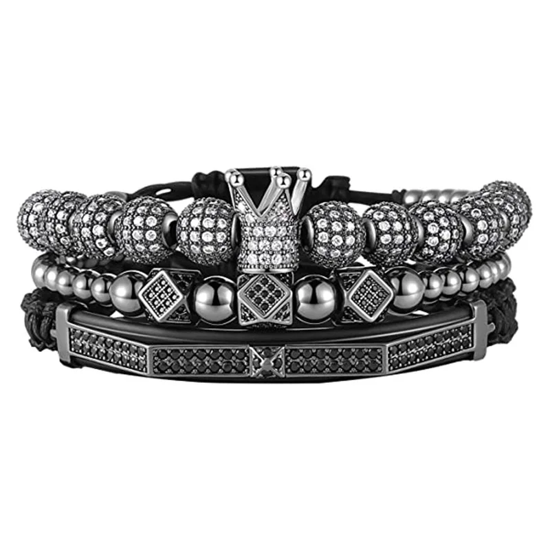 Fashion Niche Design Hip hop Street Style Men\'s Crown Bracelet Set