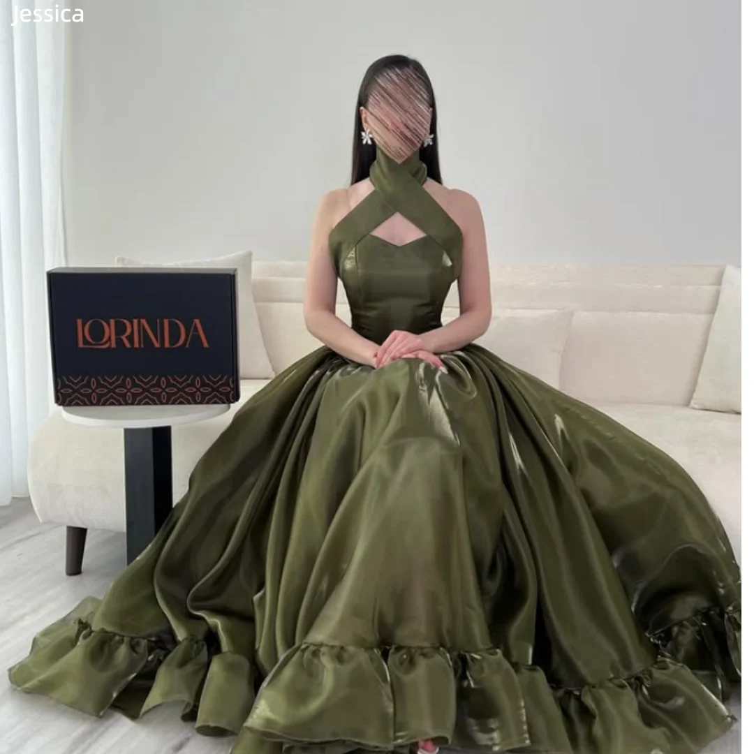 

Jessica Formal Occasions Evening Dresses Green organza Halter Neck Prom Dresses A-line Elegant Lady Party Dresses