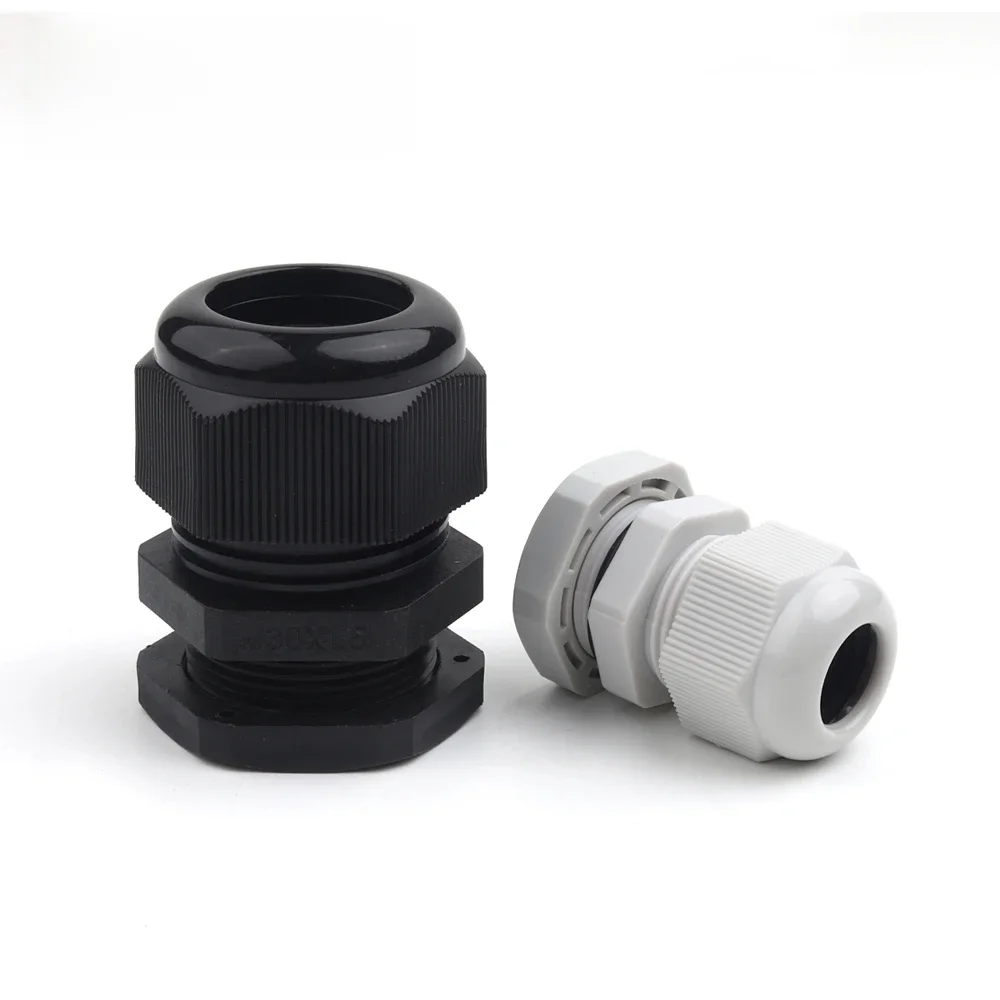 Presse-étoupe étanche IP68, joint en plastique noir, connecteur de câble blanc, joint en nylon, M12, M16, M18, M20, M22, M25, M27, M30