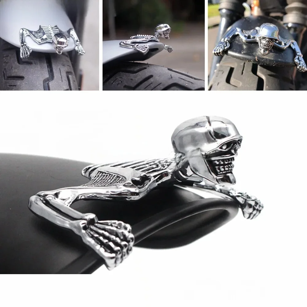 Szkieletowa czaszka chromowana statua błotnik osłona przeciwsłoneczna 85mm 7 cali 7 "reflektor 5.75 "reflektor wykończenie wizjera dla Harley Sportster Dyna — 2