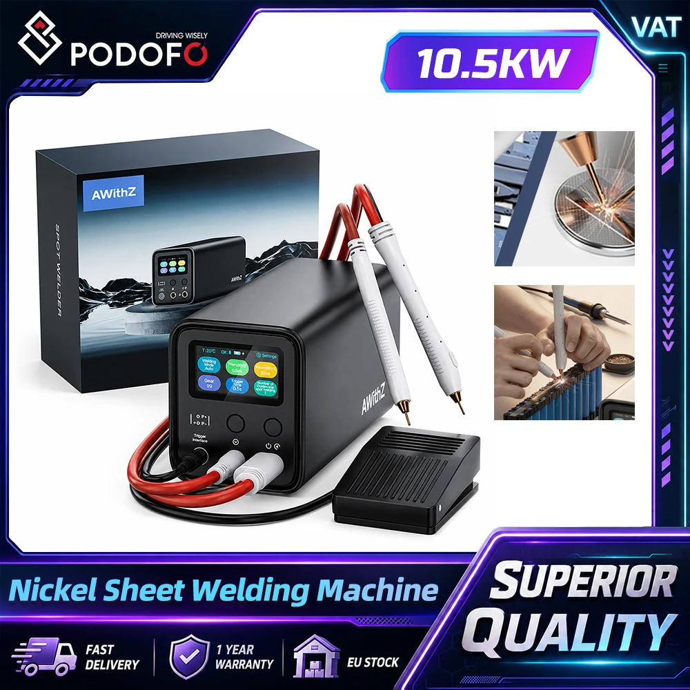 Podofo Soudeuse par points à condensateur 10,5 kW, capacité nickel et cuivre 0,4 mm, pour feuilles de stockage d'énergie DIY, sortie 1750 A, machine de soudage portable pour batteries avec écran LCD et pédale de commande pour l'assemblage et la réparation de batteries