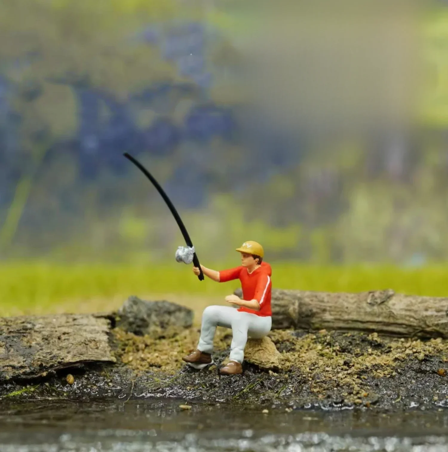 Figurine Miniature en résine peinte à la main, modèle de pêche en plein air, micropaysage en mousse, scène de Table de sable, Micro photographie, 1/64 1/87