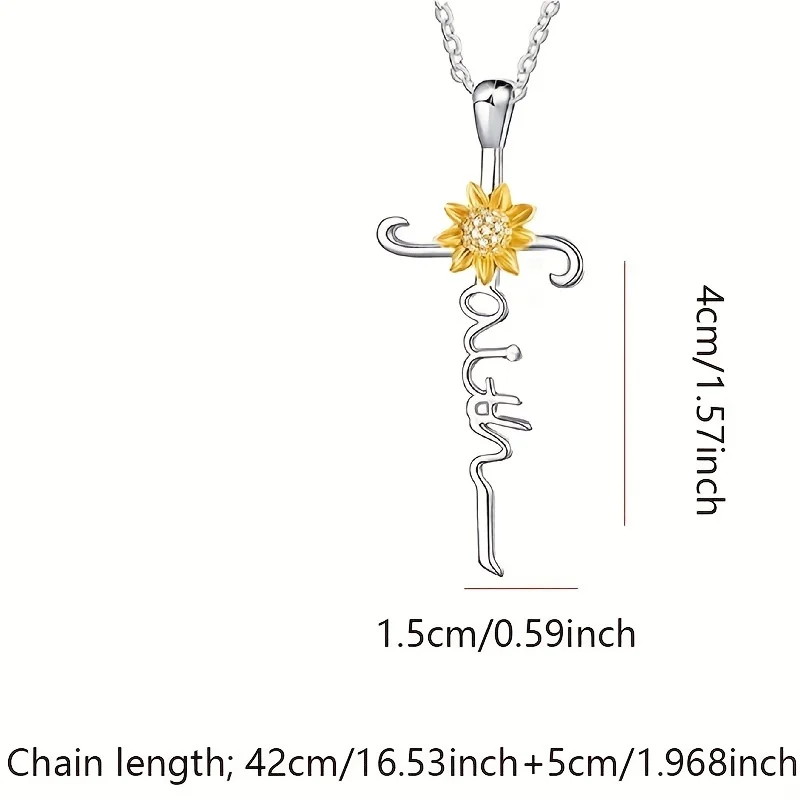 Girassol Fé Cruz Colar, Pingente De Flor, Presentes De Jóias Para Mamãe, Esposa, Filha, Irmã Todos