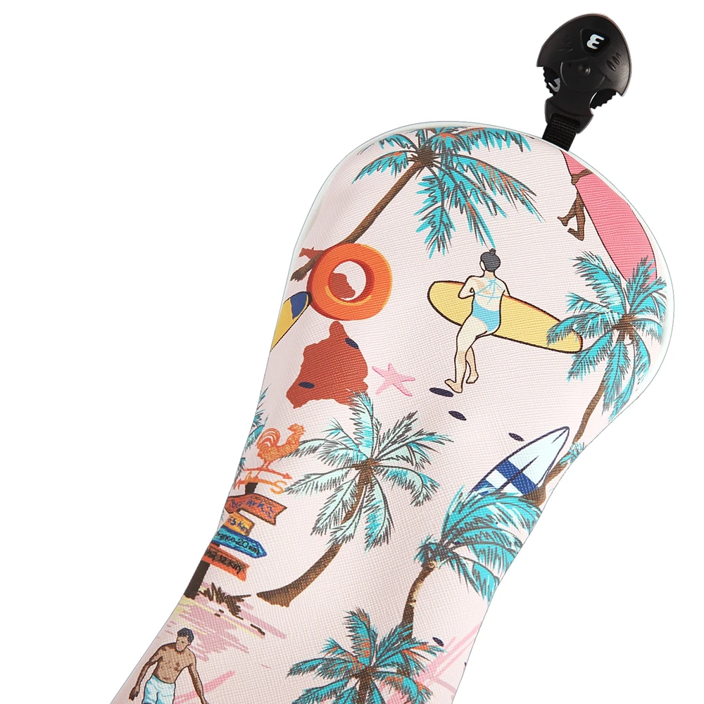 Soft Premium Synthetic Leather Hawaii Aloha Printing Pink Gift Golf Club Head Driver Fairway Wood Hybrid Cover