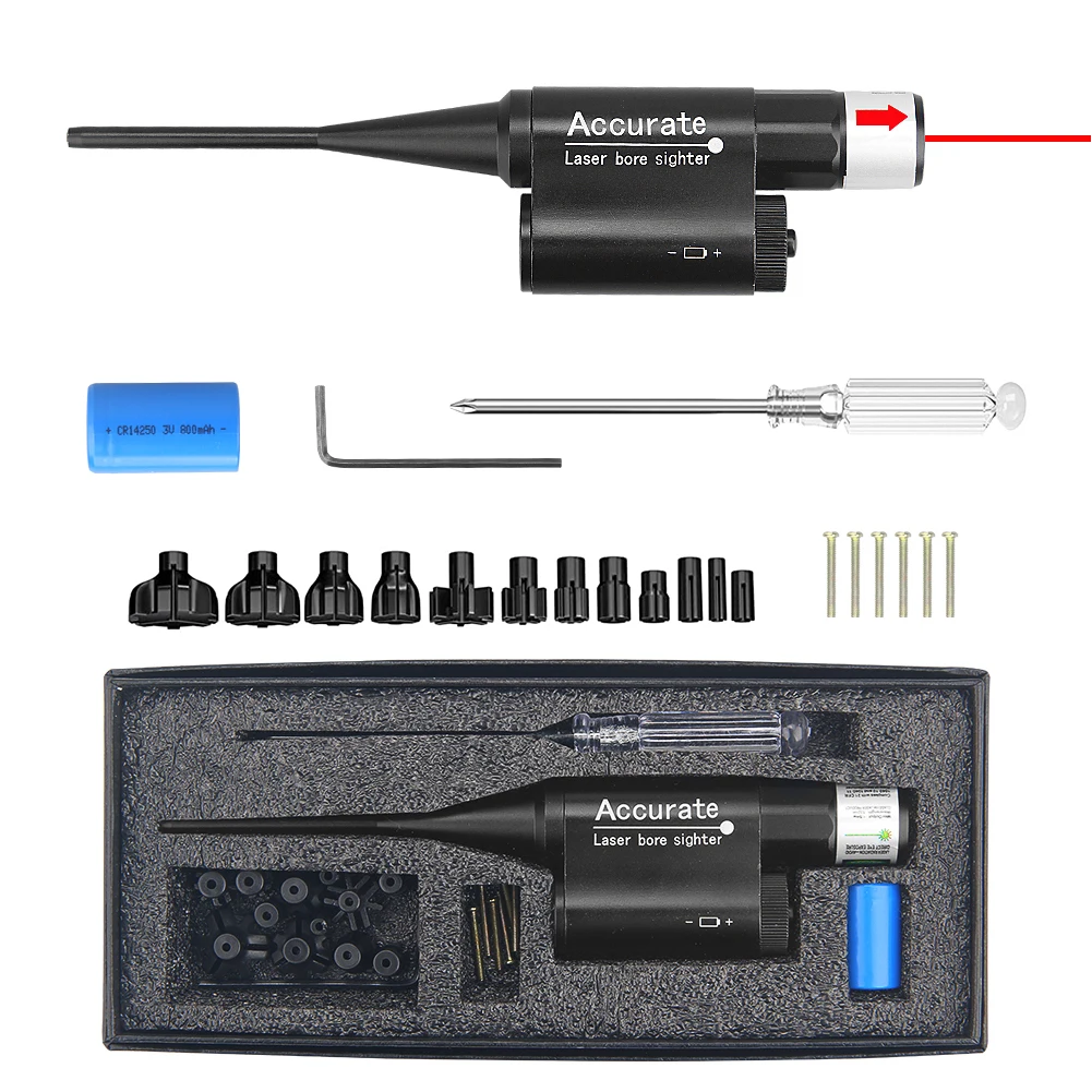 Tactical Laser Bore Sight Kit for .177 to 12GA Caliber Red Dot Boresighter for Hunting Rifles Pistol Barrel with 12 Bore Adapter