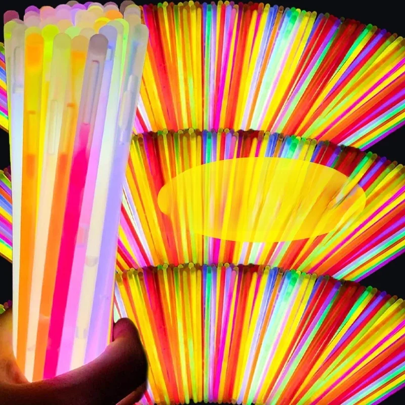 Bâtons lumineux multicolores fluorescents, 100/10x, bâton de Bracelet pliable à lumière colorée pour décoration de fête, jouets pour enfants
