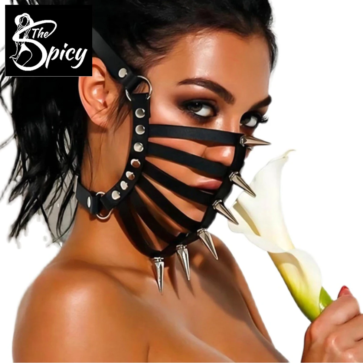 

Spicy Girl's Sexy Punk Mouth Cage Face Mask Faux Leather Eco-Friendly Packing