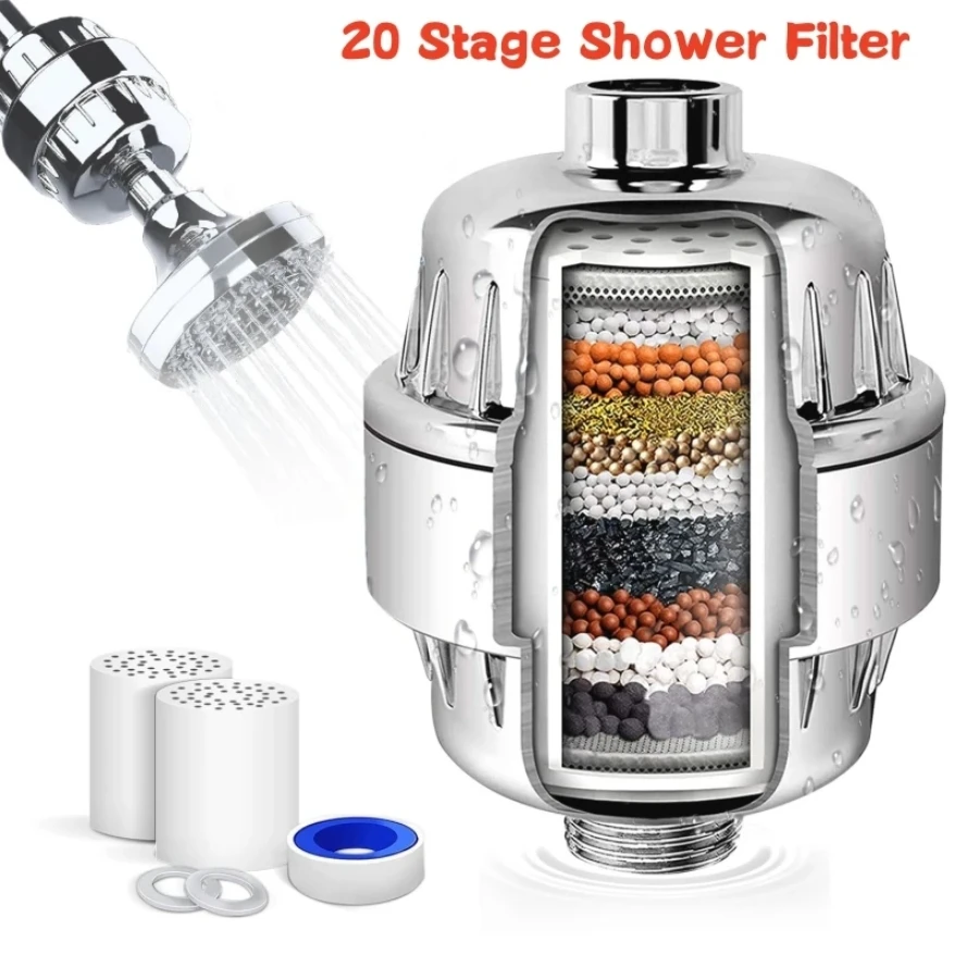 15-20 Stages High Output Shower Water Filter to Remove Chlorine Fluoride Heavy Metals Filtered Soften Hard Water for Shower Head