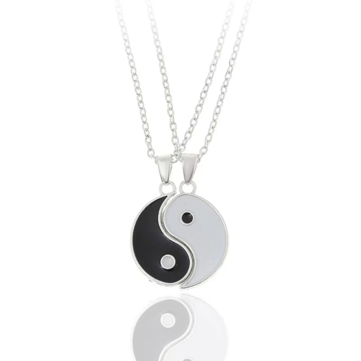 2Pcs Tai Chi Yin Yang Eight Trigrams Pendant Necklaces Set for Couple Silver Color Chain Matching Lover Choker Collar Gift