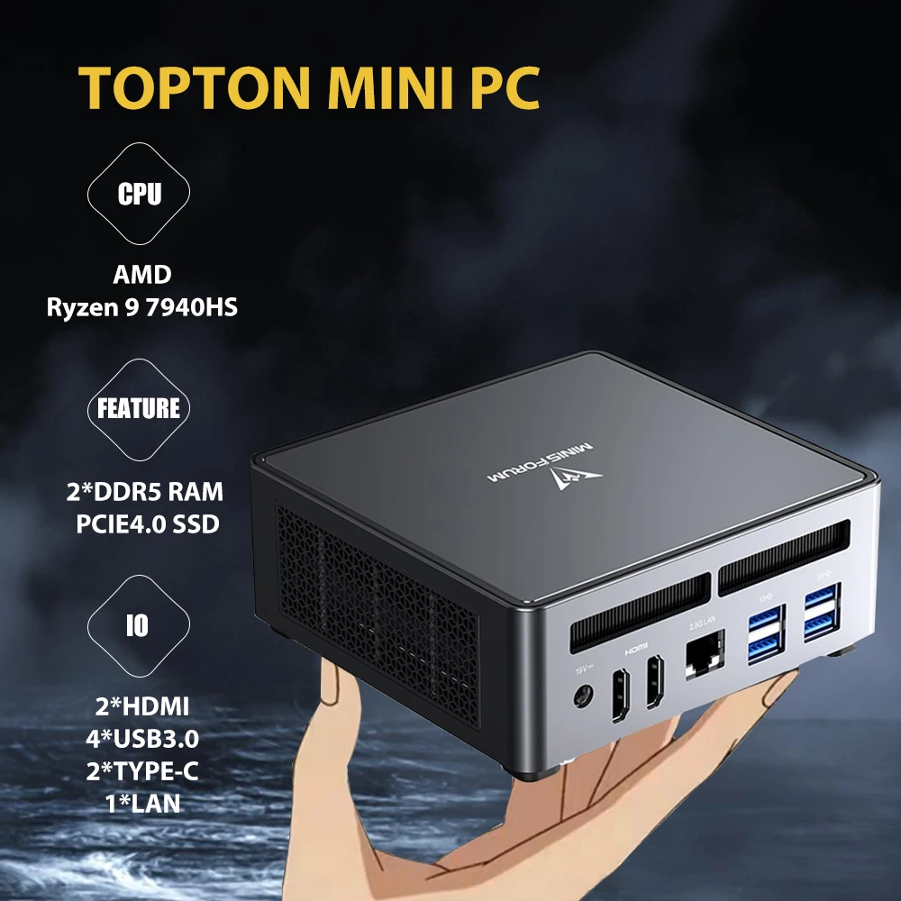 MINISFORUM UM790 Pro XTX Gaming Mini PC AMD Ryzen 9 7940HS Ryzen 9 8945HS 7 8845HS 2*DDR5 Cold Wave 2.0 2*PCIE4.0 WiFi 6E BT5.2