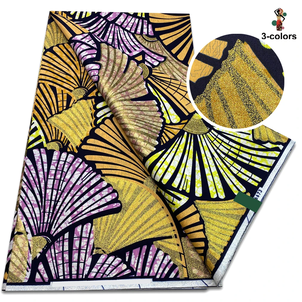 High Quality Soft Pagne 100%Cotton Gold Print Fabric African Real Wax Fabric Nigeria Ankara Grand SUP Fabric view 6