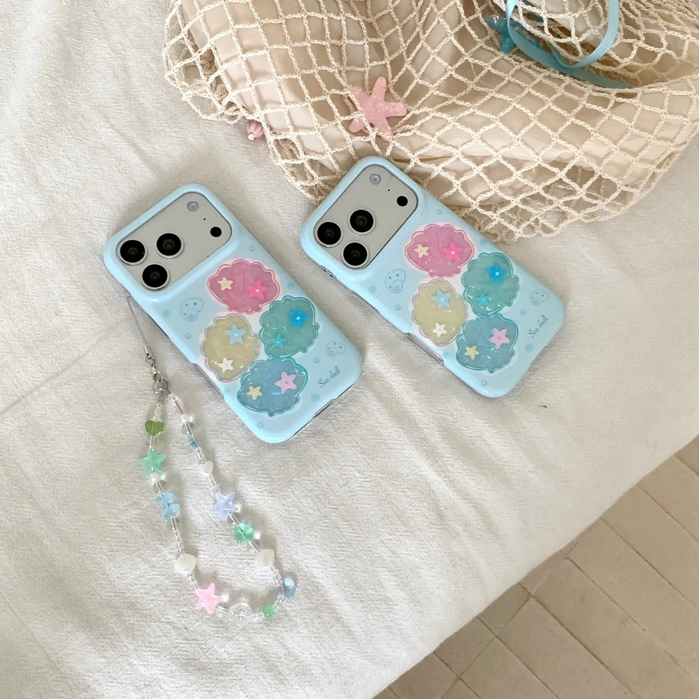 New Korea Ins Summer Blue Shell Pattern Phone Case for iPhone 17 Pro Max 16 Max 16 15 17 Pro Dopamine Anti-Fall Protective Cover