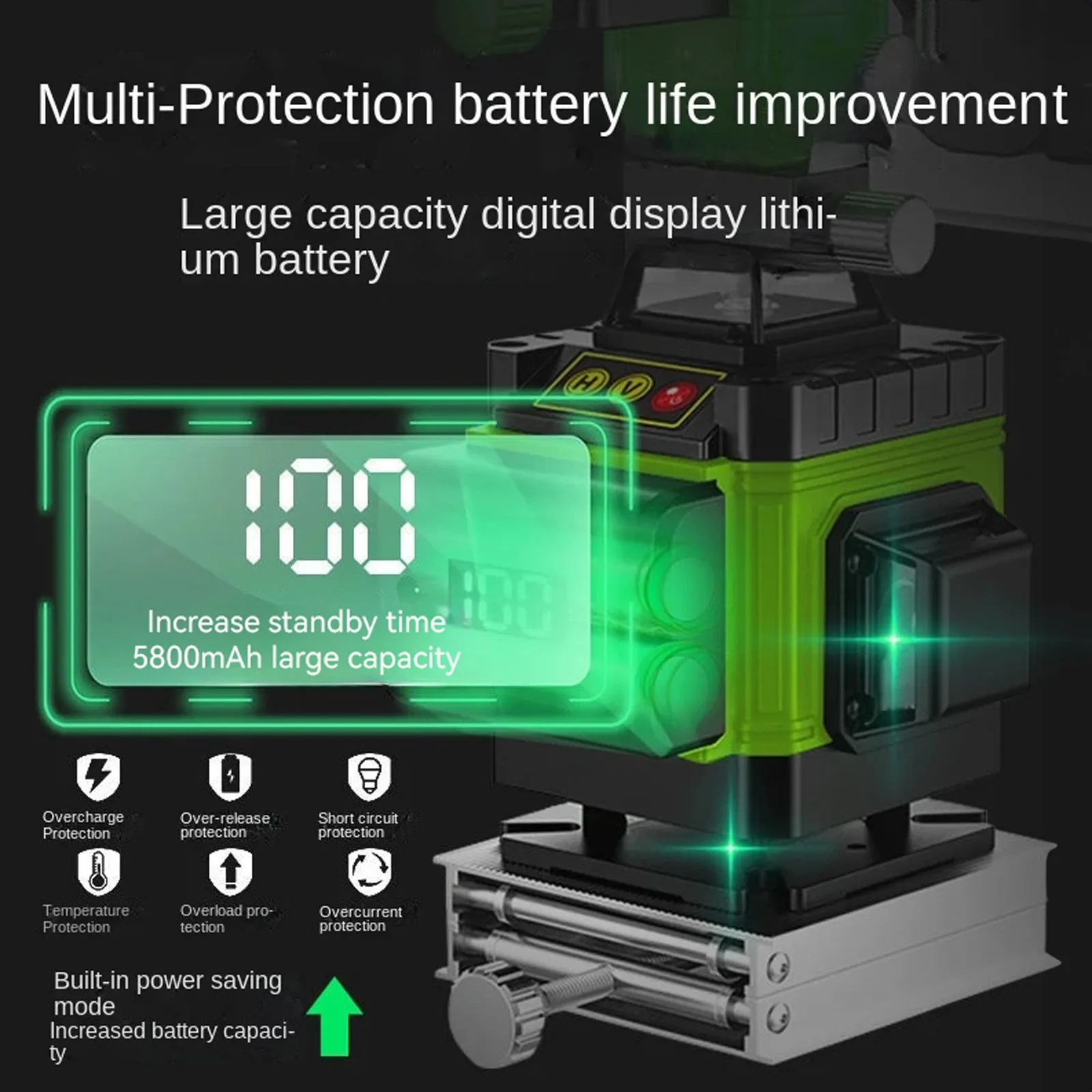 16-Linien 4D-Lasernivelliergerät mit grüner Linie, Stativ und Selbstnivellierung 360° ° Horizontaler & Vertikaler Laser-Nivellierer Professionelle Bauwerkzeuge Mit 2 Stück Batterien – Detail 2