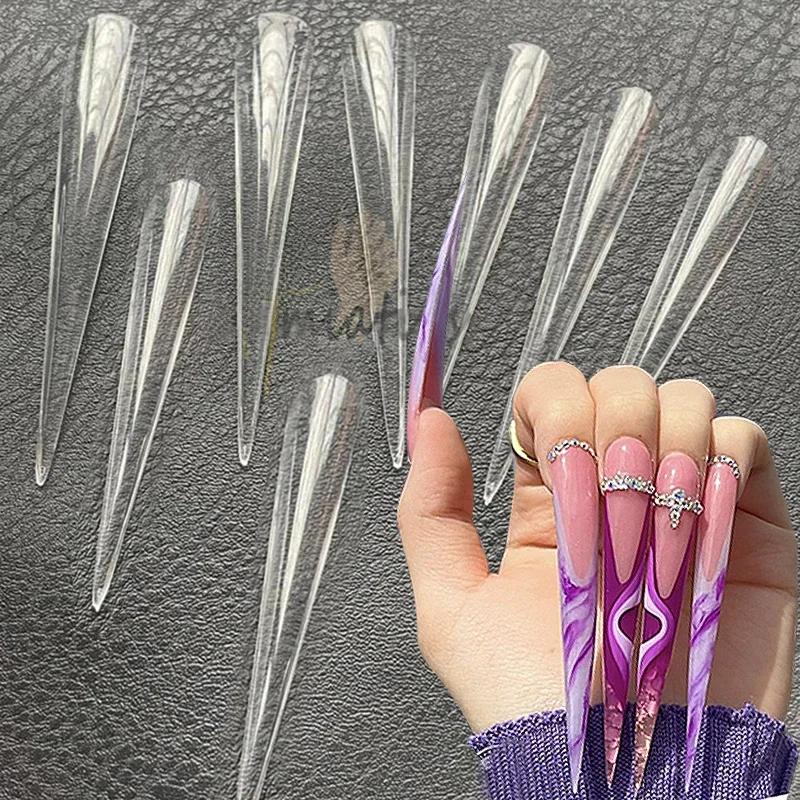 Faux ongles Stiletto longs et extrêmes 5Xl, couverture complète, artificiels, en acrylique, à pression, accessoires pour outils de manucure