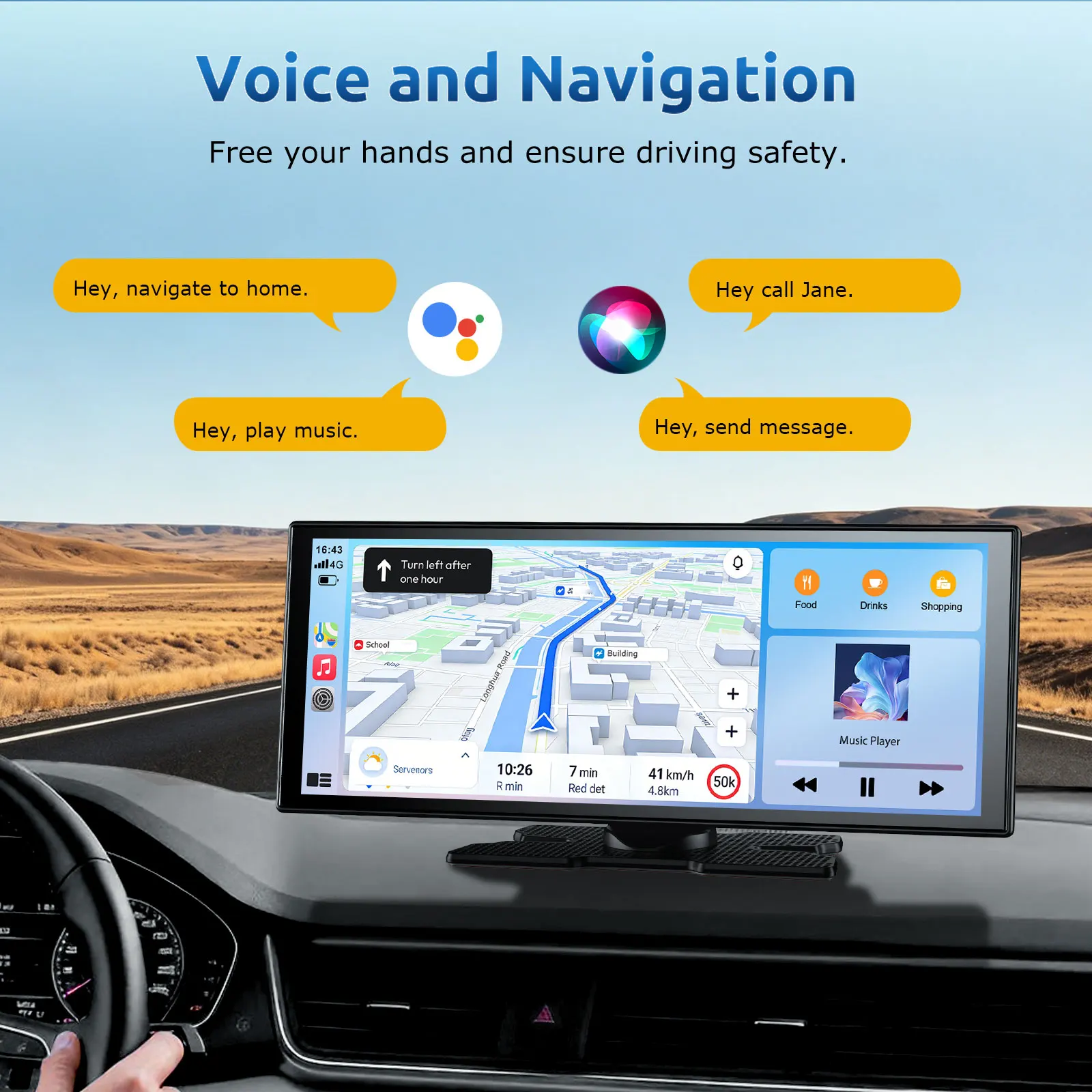 ESSGOO 11.3" 4K+1080P Carplay Android Auto portátil universal doble cámara salpicadero y cámara marcha atrás visión nocturna CarPlay inalámbrico WiFi GPS Navegación grabador vídeo FM Bluetooth 5.3 AUX Mirror Link Para