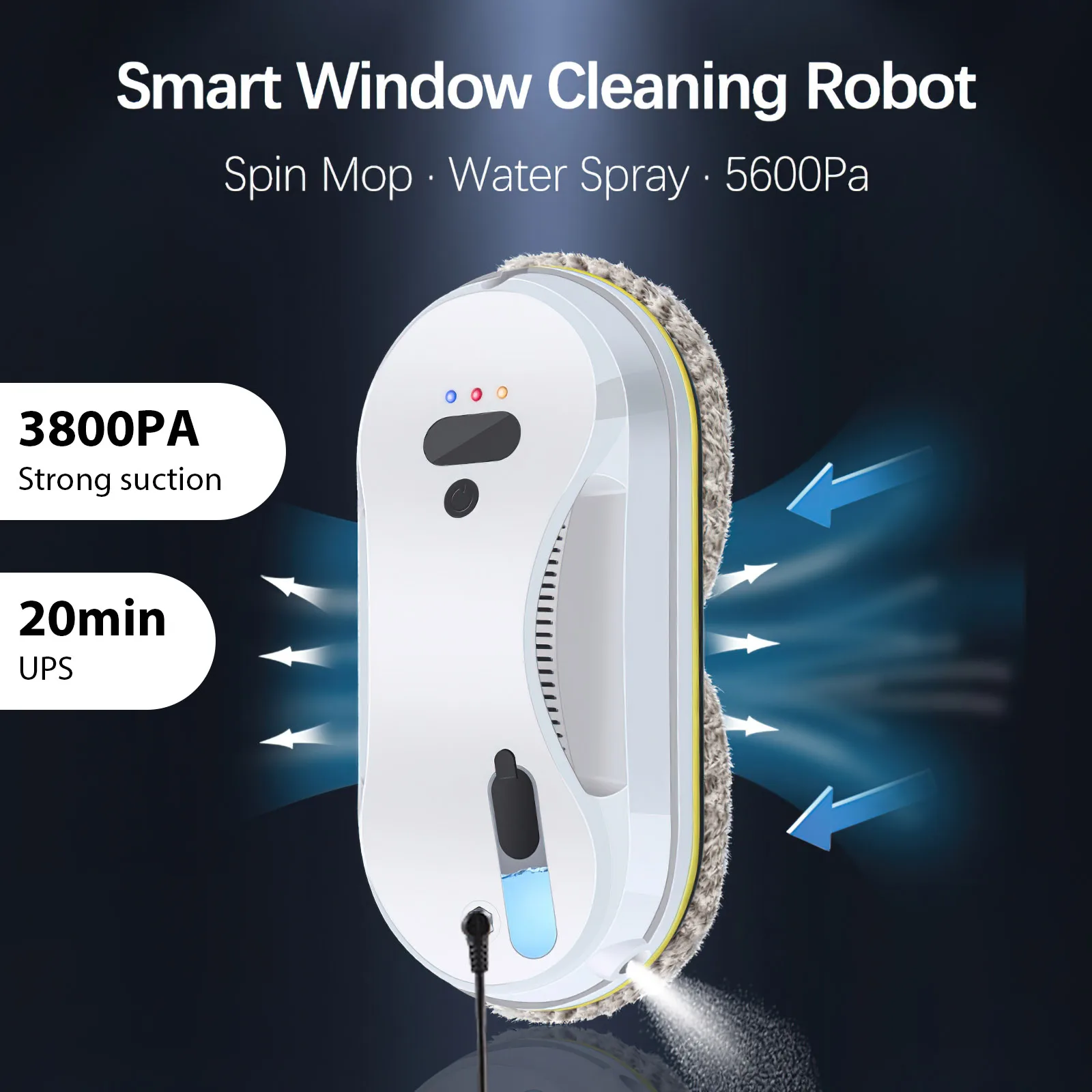Automatischer Fensterputzroboter mit Wassersprühfunktion, starker Saugkraft, intelligenter Fensterreiniger, intelligente Navigation und Fernbedienung, mit 10 Ersatz-Reinigungstüchern – Detail 1