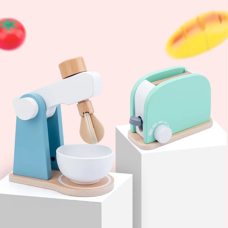 Wooden Toys Kitchen Simulation Toaster Coffee Machine Food Stirrer Children\'s Play House Toy Early Education Gift