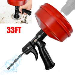 Drain Auger 33FT Plumbing Snake Drain Auger Hair Clog Remover Heavy Duty Pipe Drain Clog Remover for Bathroom Sink and Kitchen