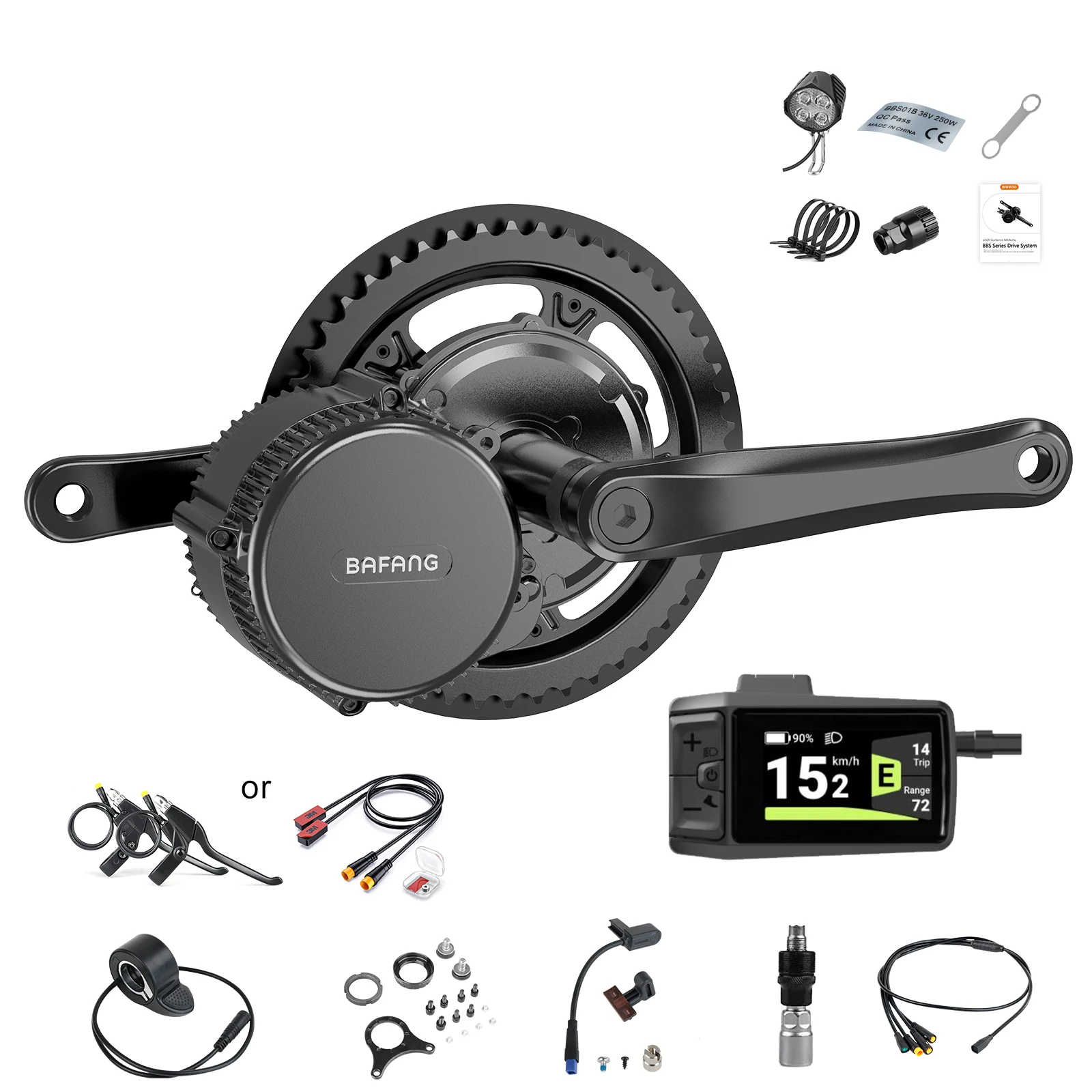 Kit di conversione motore centrale Bafang 48V 250W (576Wh di picco) BBS01B M215 MM G340.250.C Sensore di velocità con protocollo CAN BBS e display intelligente VD03 EKD01 DPC010 DPC080 VD18MT VD618