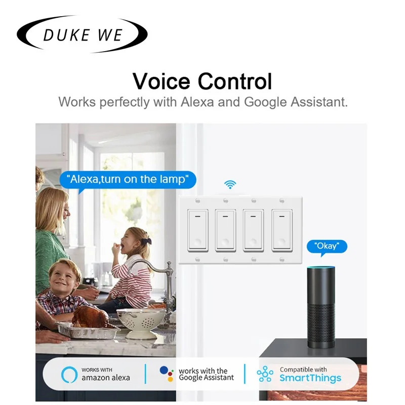 

США AU ZigBee 3.0 Tuya Smart Life Беспроводной кнопочный переключатель Настенный голосовой пульт дистанционного управления Два с нейтралью США 1 2 3 4 Gang