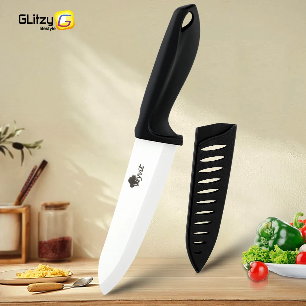 

Ceramic Knife Set for Kitchen 3 4 5 6 Inch White Chef Knife Serrated Blade Bread Slicing Knife with Sheath Fruit Peeler Hangable