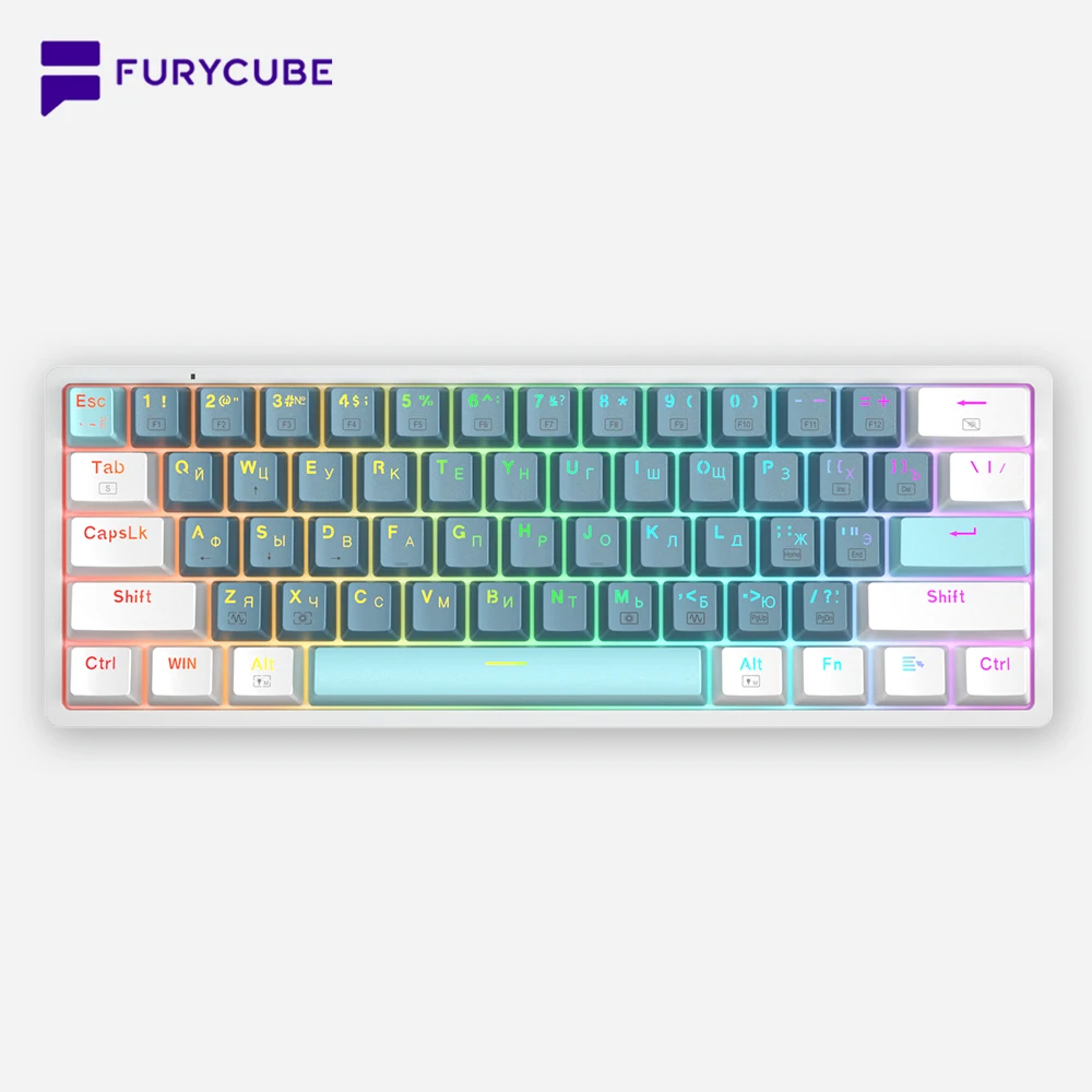 

Furycube 61 Keys Russian Mechanical Keyboard R61 Wired Hot Swappable Backlit Mini Gaming Keyboard Red Brown Switch Anti-Ghost