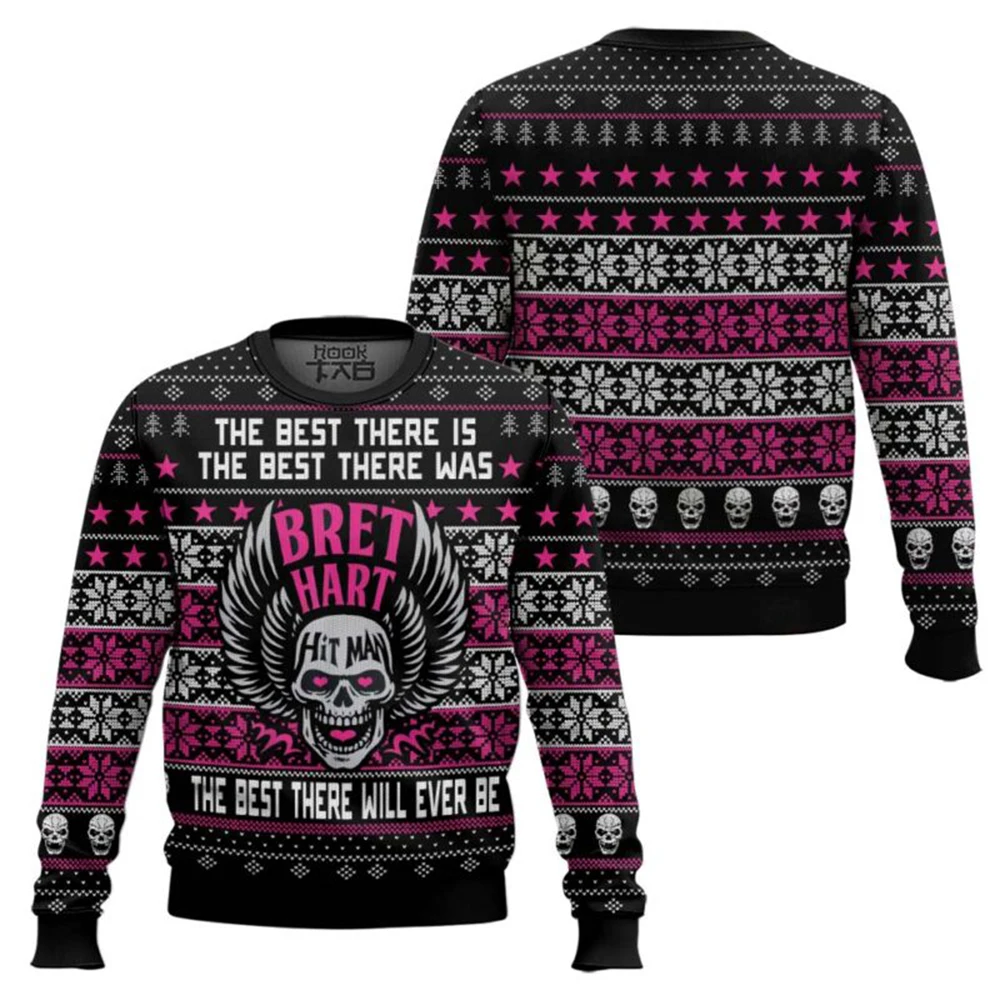 

Brett Hart Hitman Ugly Sweater Funny Holiday Party Pullover Warm Cozy Plus Size Xmas Jumper for Men Women Family Christmas Gift