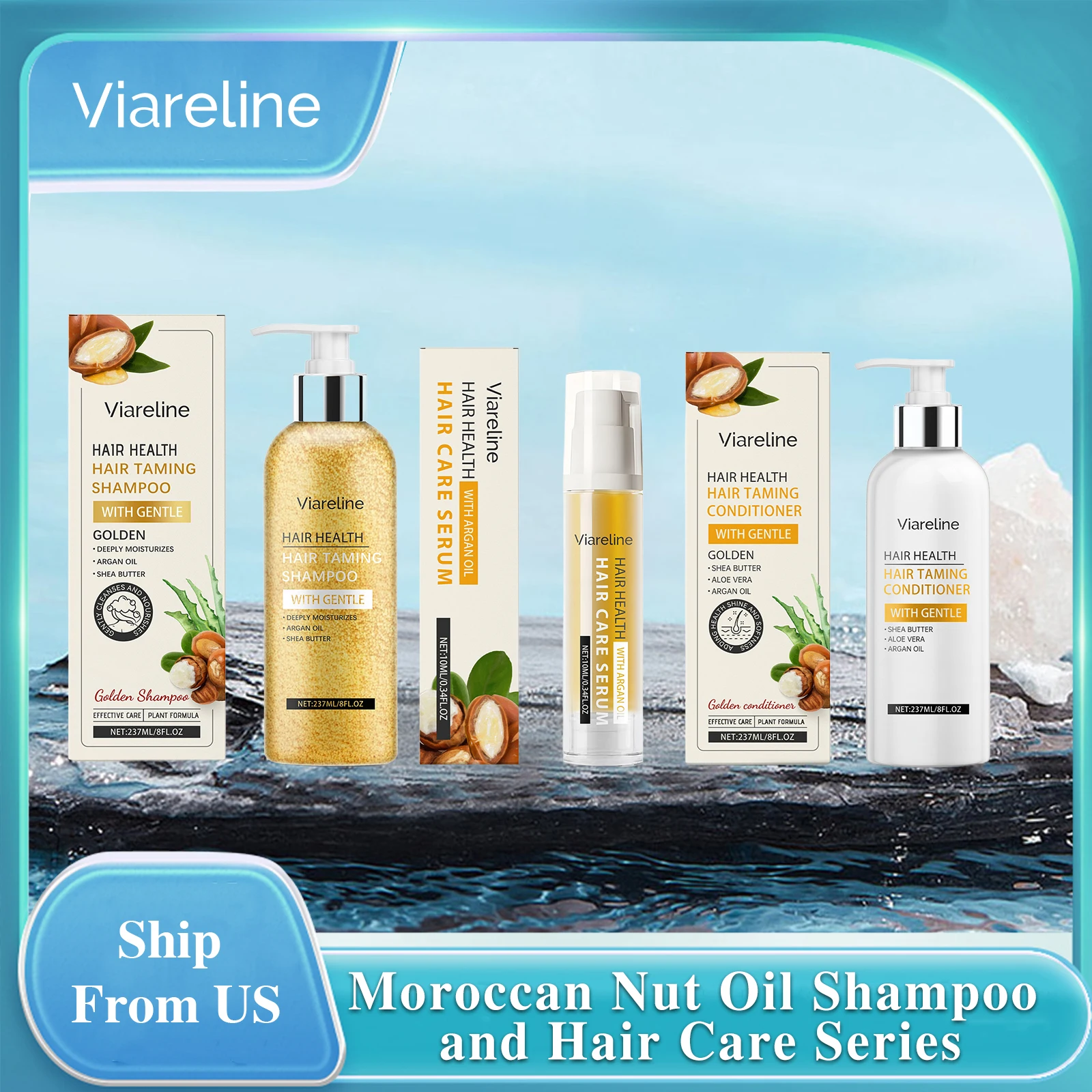 Viareline Moroccan Argan Oil Hair Care Series Shampoo Conditioner Serum Hair Volumizing Remove Dandruff Fluffy Hair Care Series