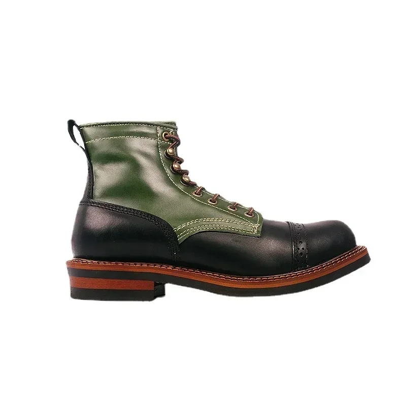 Motocyklowe Vintage jesienne buty męskie Premium skóra bydlęca prawdziwej skóry zimowe krótkie buty męskie wysokiej jakości kolorowe buty — zdjęcie 2