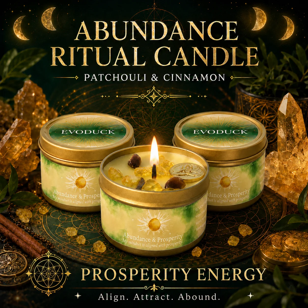 Patchouli-Zimt-Kristall-Duftkerze, Fülle und Wohlstand, Aromatherapie-Kerze, Manifestations-Raumdekoration, Geschenk für sie, 3oz Dose